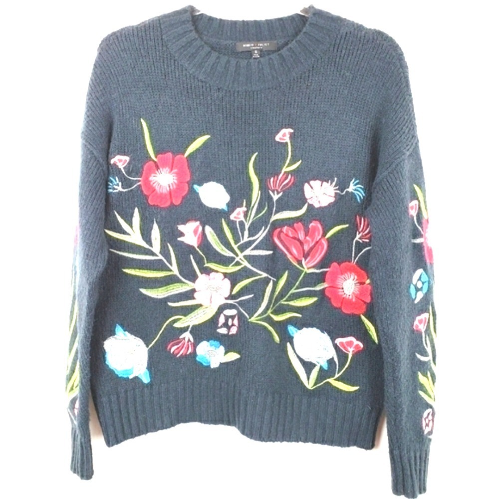 Romeo‎ & Juliet Couture Pull Over Grey Embroidered Sweater Flowers Size Small